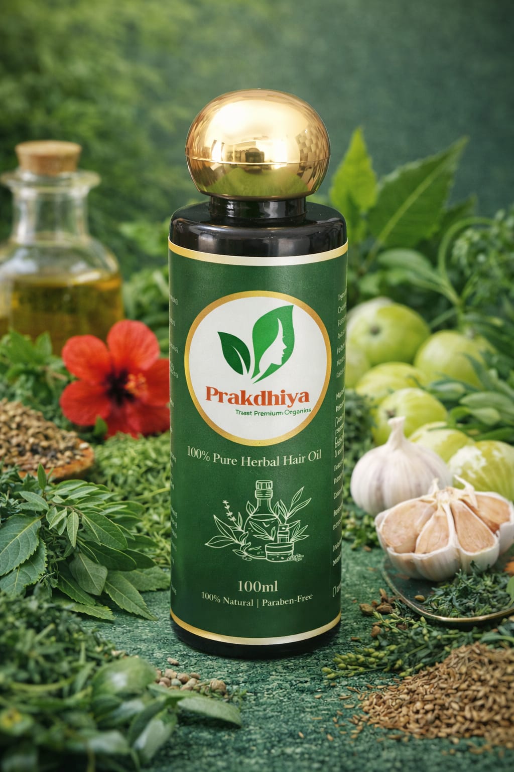 Front view of Prakdhiyas Herbal Hair Oil 100ml bottle