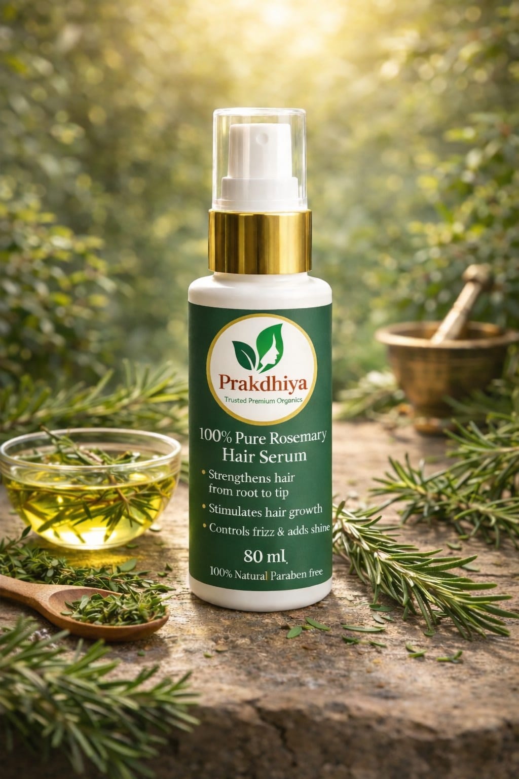 Front view of Rosemary Hair Serum 80ml bottle
